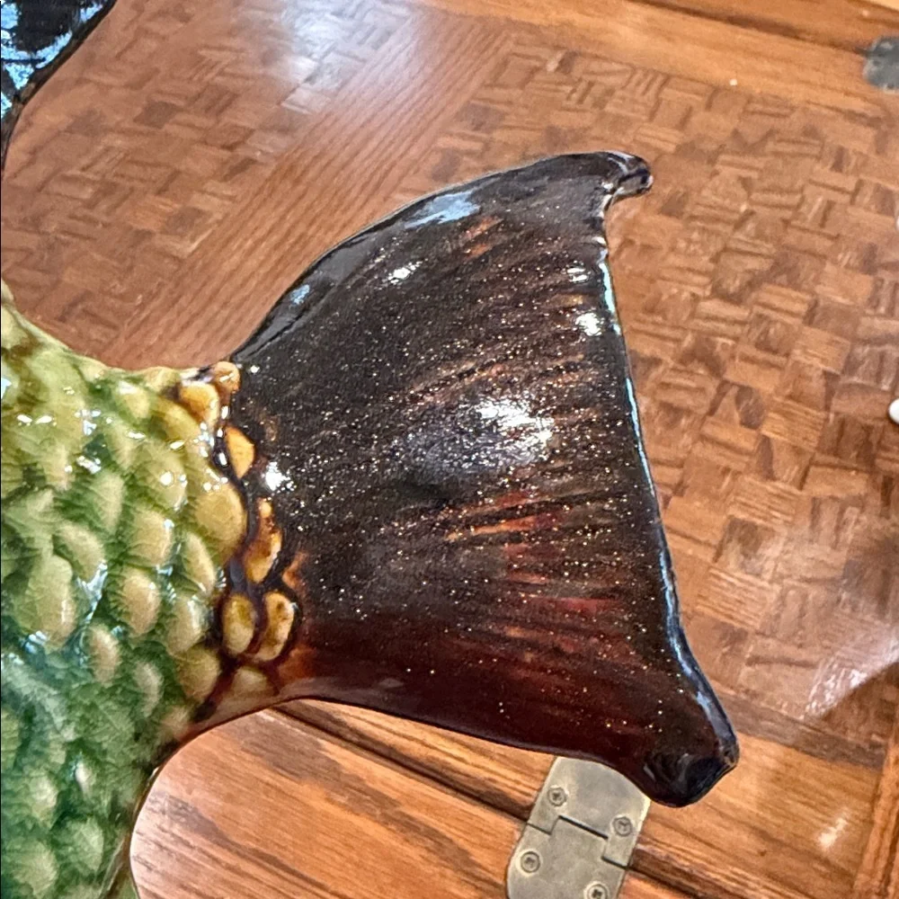 Green and Brown Ceramic Flounder / Flat Fish Figurine